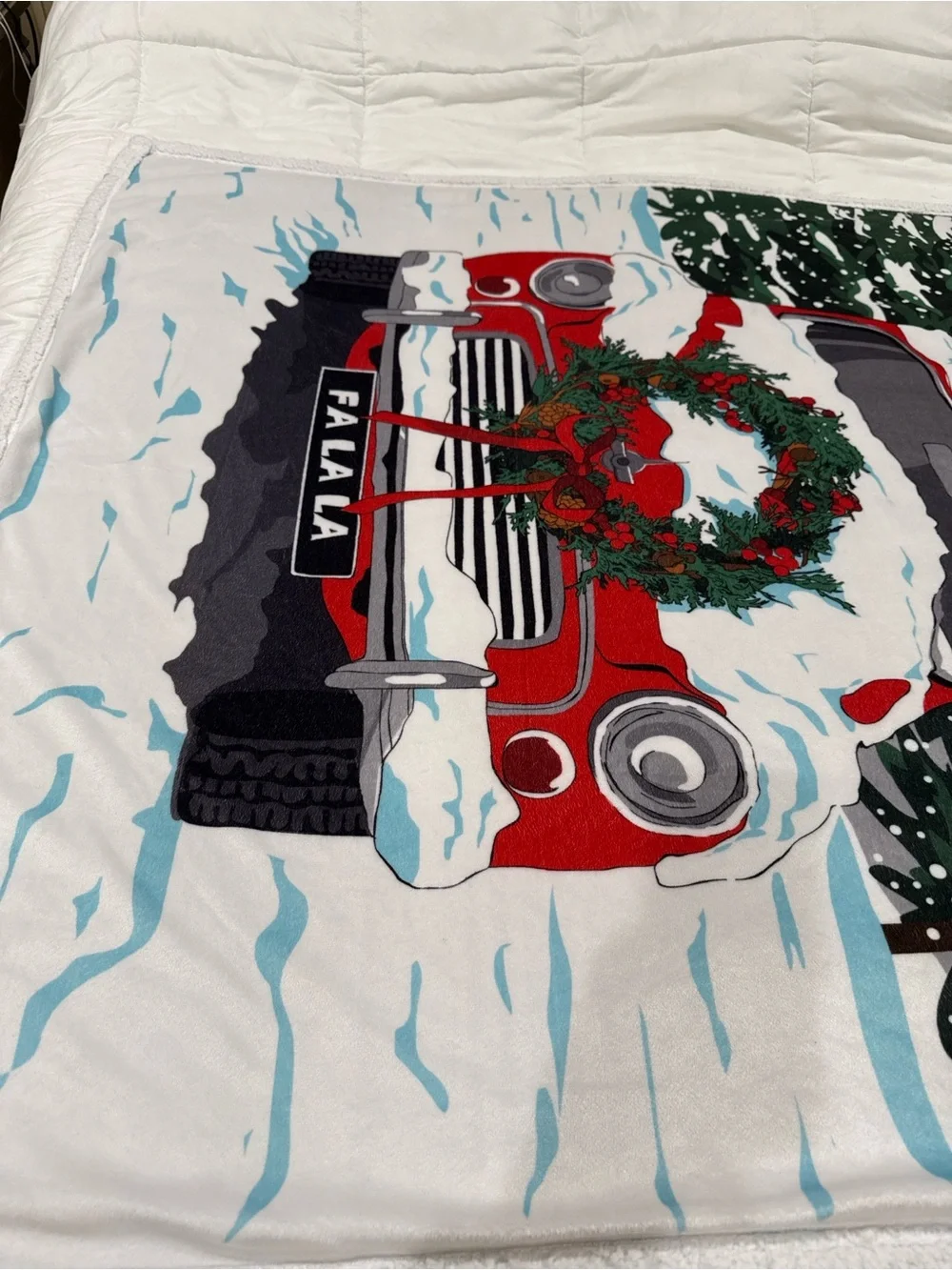 Holiday Red Vintage Truck Throw Blanket - Festive Wreath Design Soft Cozy 50x60